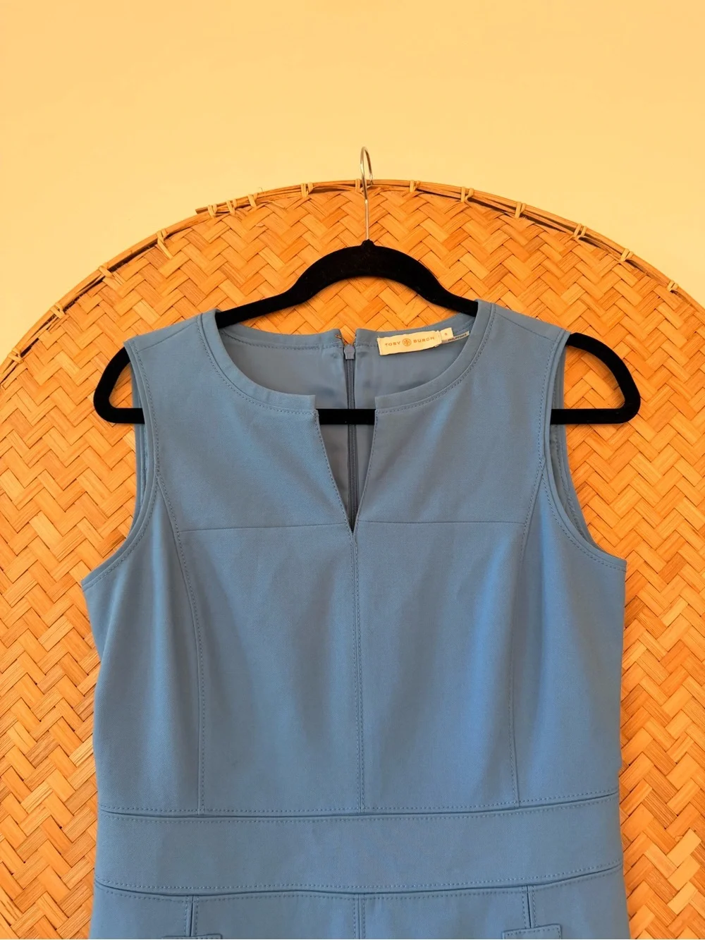 TORY BURCH CHELSEA SHEATH DRESS MONTEGO BLUE ZIPPERED ‎ POCKETS CORP-CORE MODEST